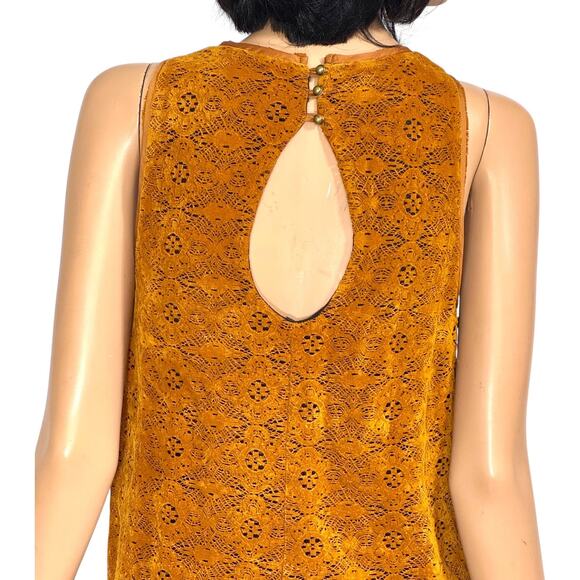 Boho Velvet Lace Dress Anthropologie Maeve Amis 12 Copper Drop Waist Flounced - Picture 7 of 15